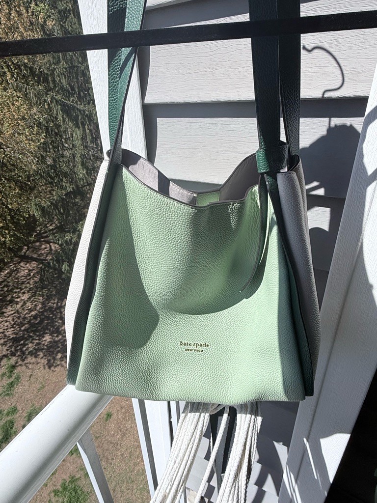 Kate Spade Mint Green And Gray Pebbled Leather Shoulder Bag